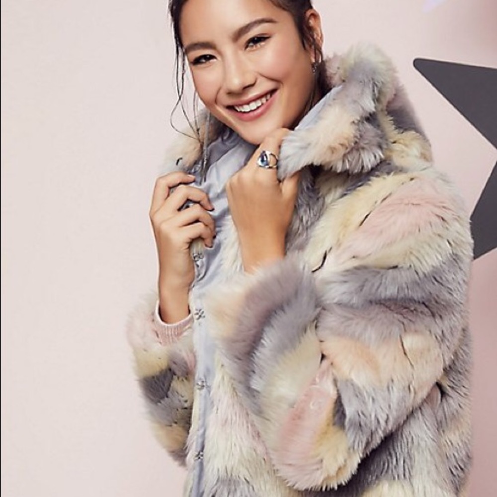 Multicolor Faux Fur Hooded Coat